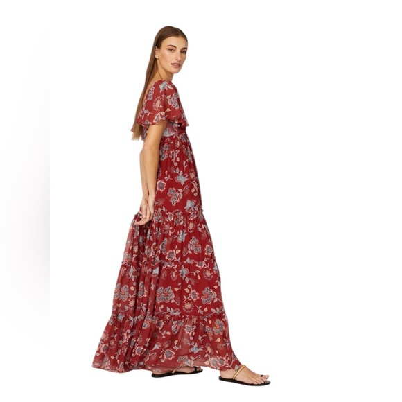 Sachin & Babi - Kara Maxi Dress Red Floral Chiffon Sz 10 - Picture 3 of 11